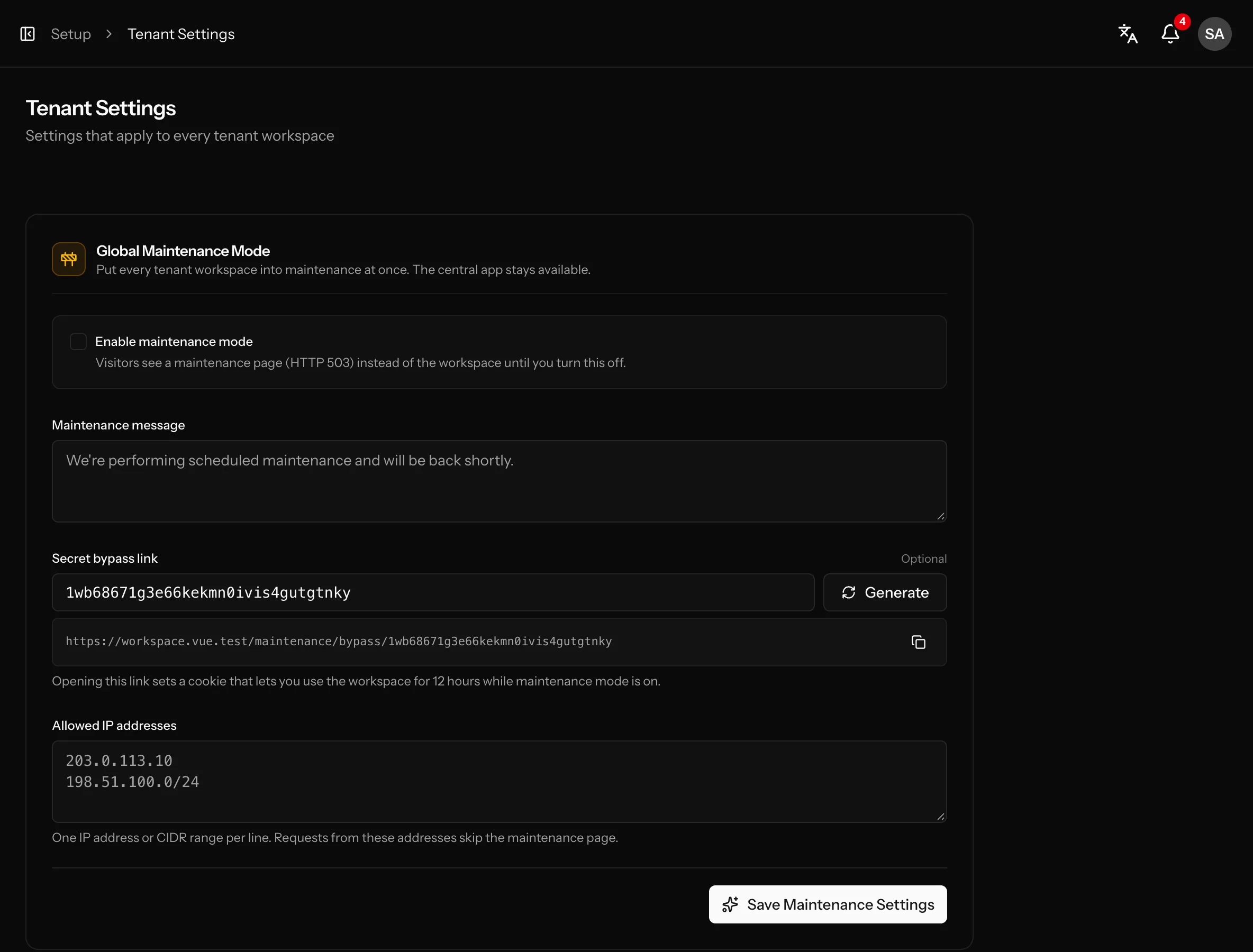 Take workspaces offline safely: screenshot from the Vue kit