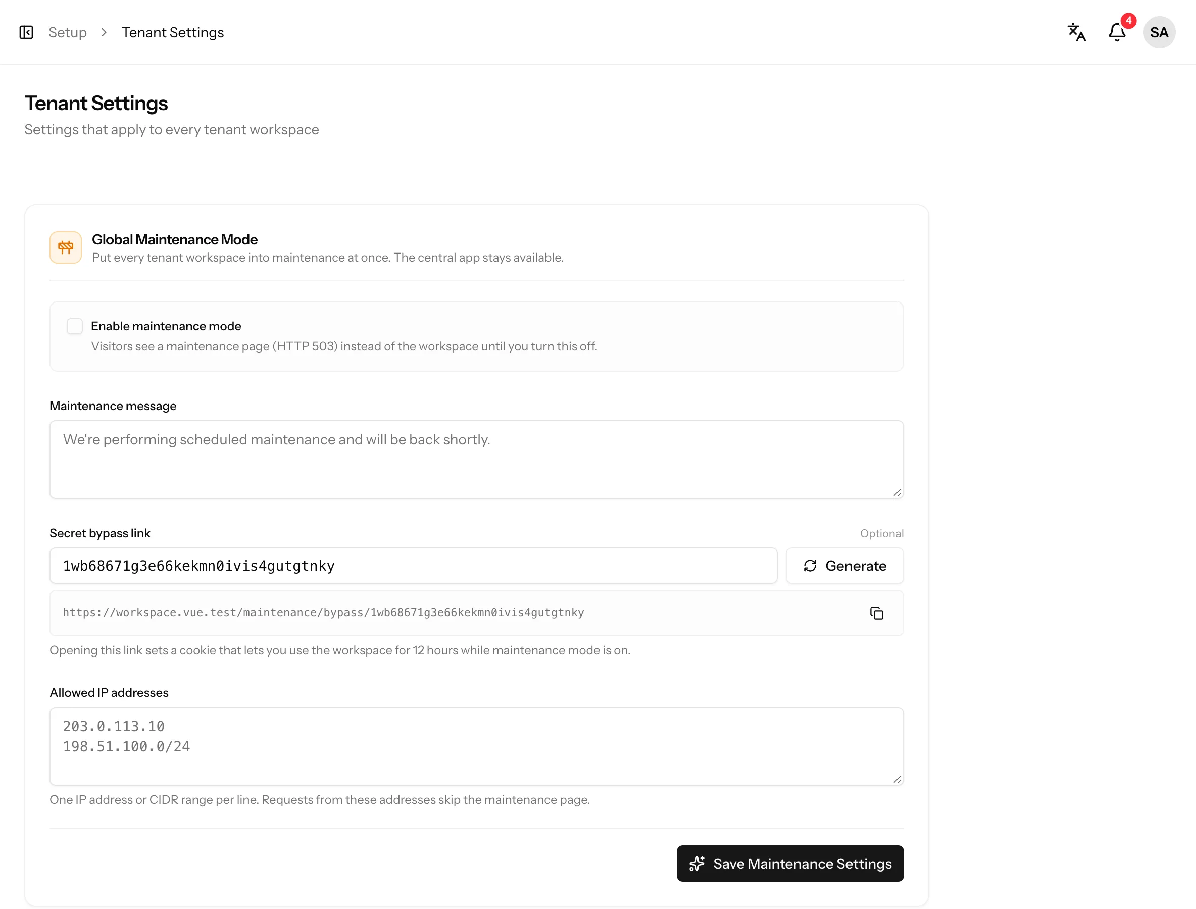 Take workspaces offline safely: screenshot from the Vue kit