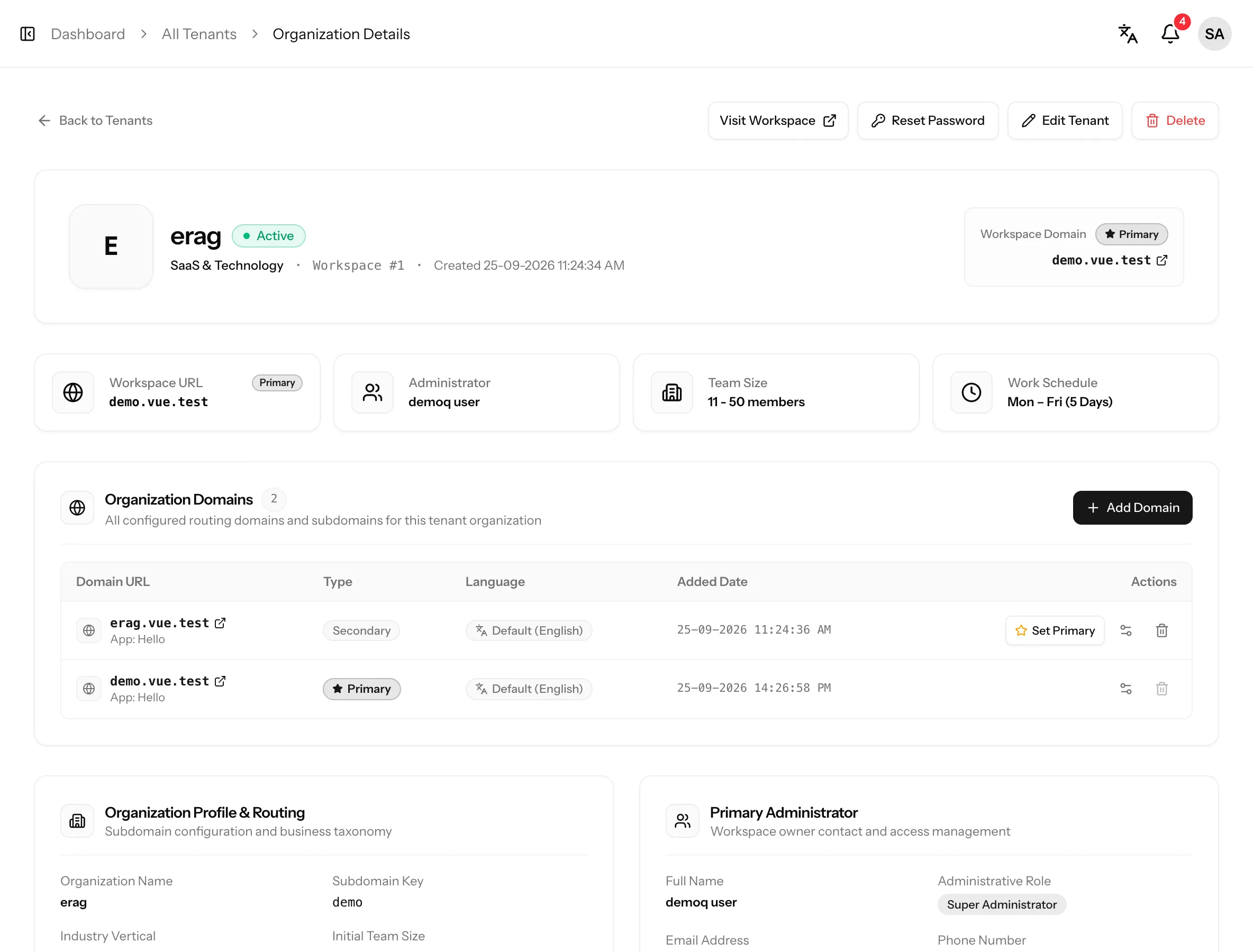 A separate database for every tenant: screenshot from the Vue kit